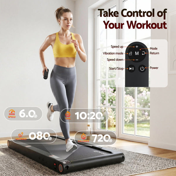 Everfit 4 in 1 Vibration Walking Pad Treadmill Under Desk Treadmills for Home Gym with App Control 380mm Black Awezingly