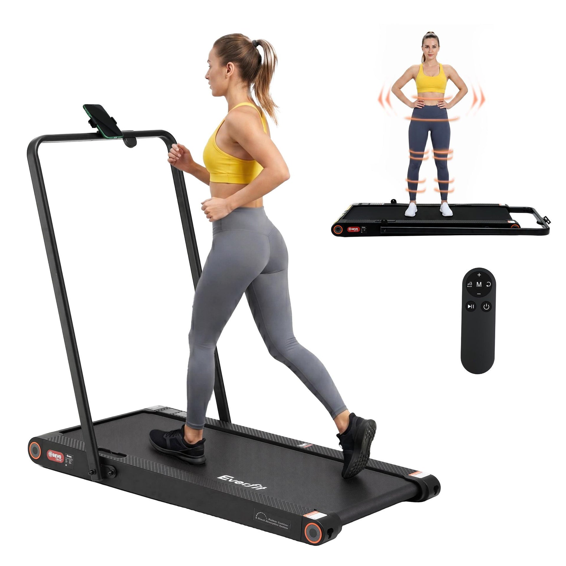 Everfit 4 in 1 Vibration Walking Pad Treadmill Under Desk Treadmills for Home Gym with App Control 380mm Black Awezingly