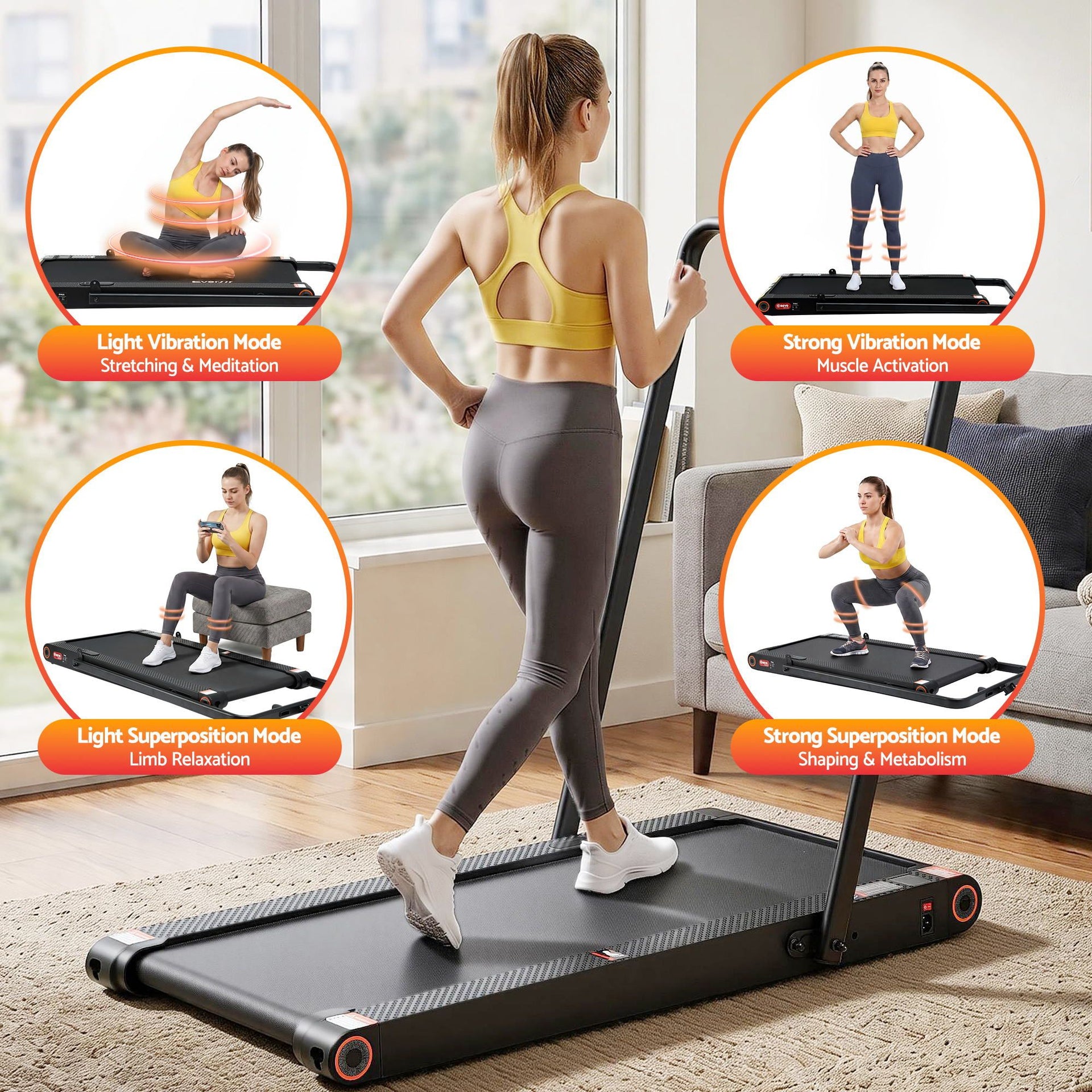 Everfit 4 in 1 Vibration Walking Pad Treadmill Under Desk Treadmills for Home Gym with App Control 380mm Black Awezingly