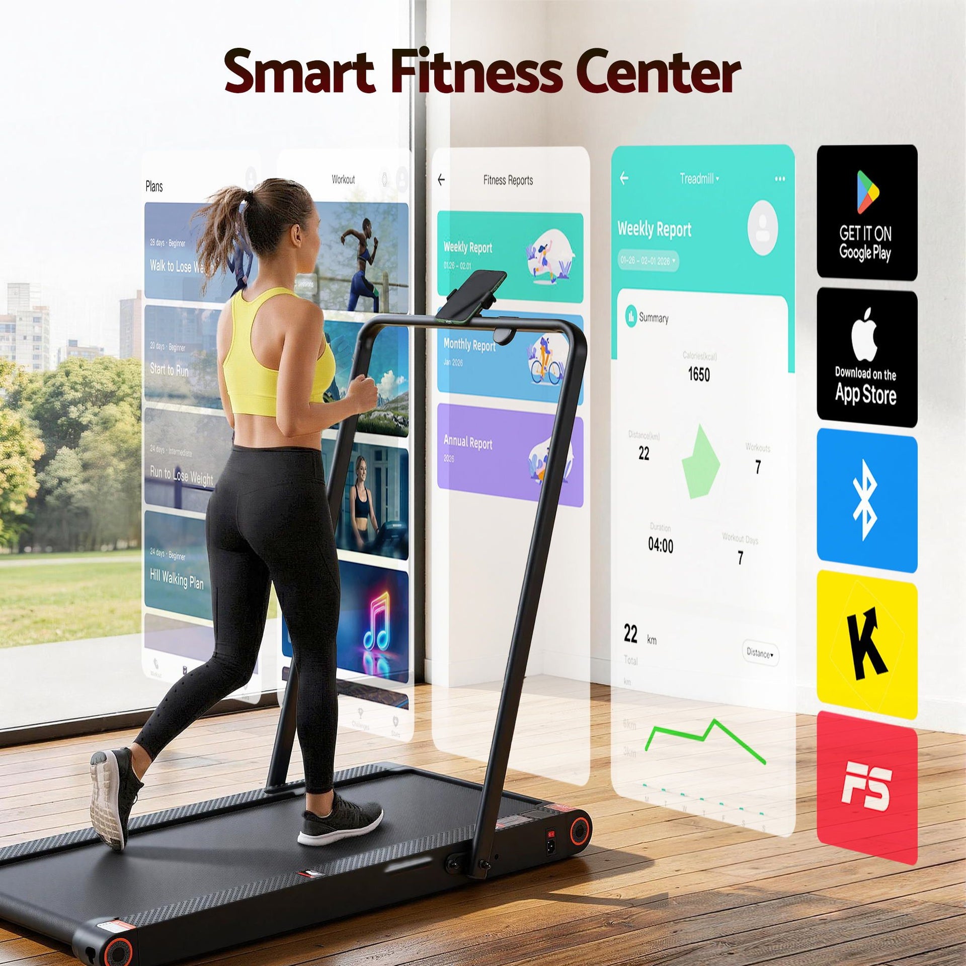 Everfit 4 in 1 Vibration Walking Pad Treadmill Under Desk Treadmills for Home Gym with App Control 380mm Black Awezingly