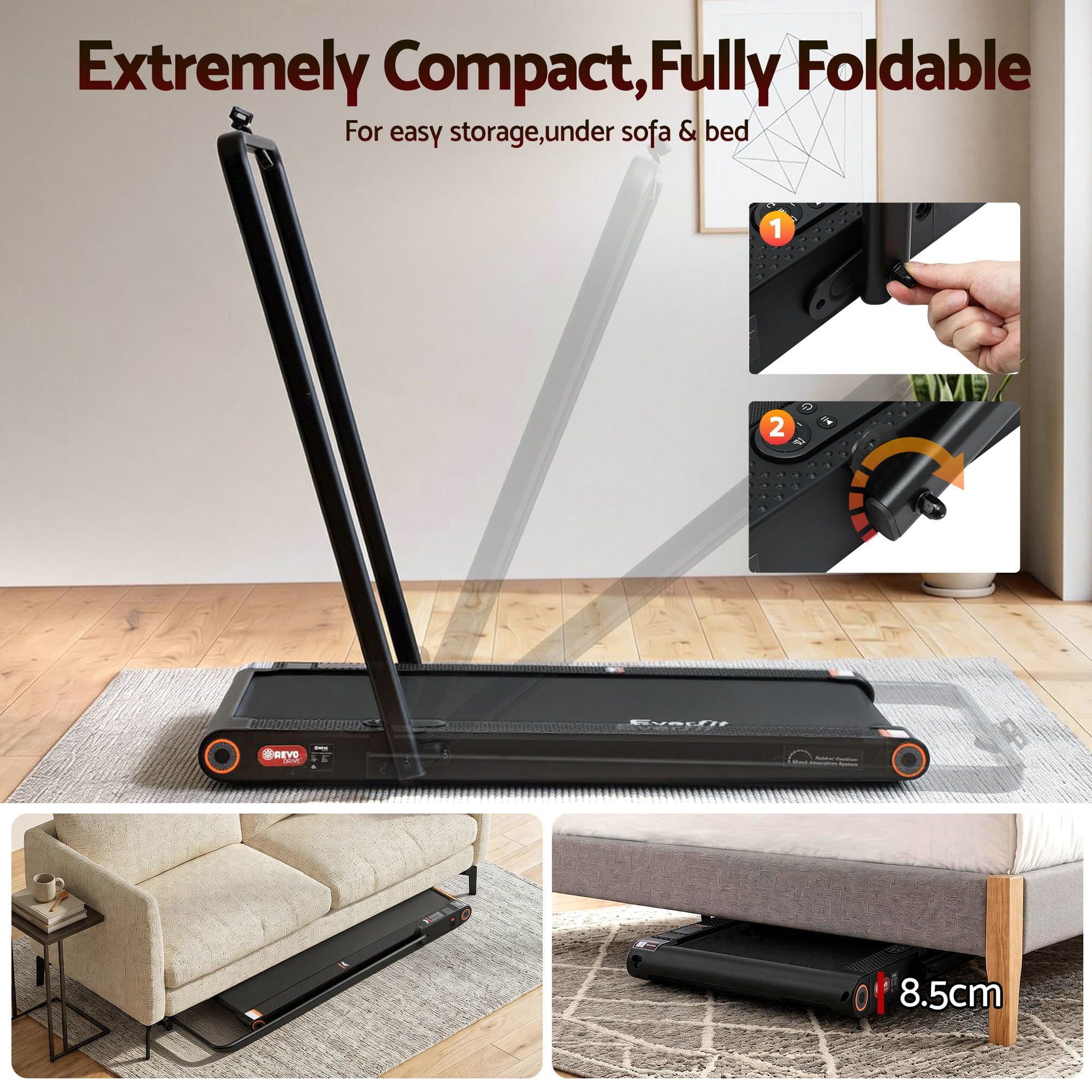 Everfit 4 in 1 Vibration Walking Pad Treadmill Under Desk Treadmills for Home Gym with App Control 380mm Black Awezingly