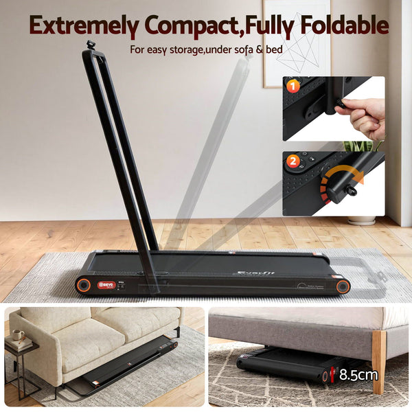 Everfit 4 in 1 Vibration Walking Pad Treadmill Under Desk Treadmills for Home Gym with App Control 380mm Black Awezingly