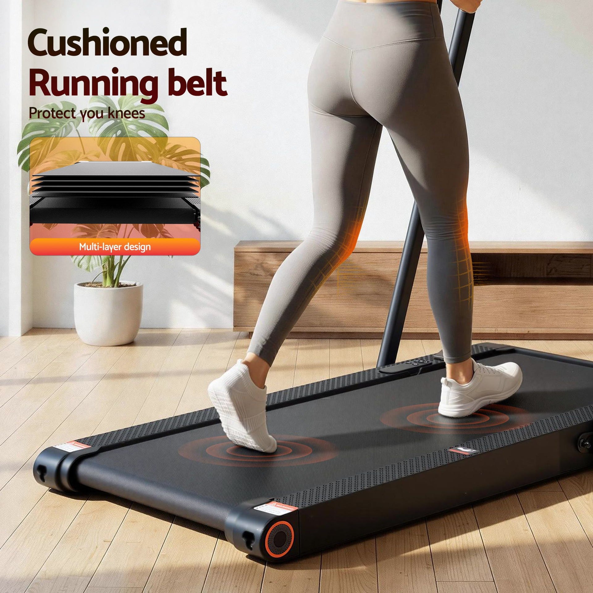 Everfit 4 in 1 Vibration Walking Pad Treadmill Under Desk Treadmills for Home Gym with App Control 380mm Black Awezingly