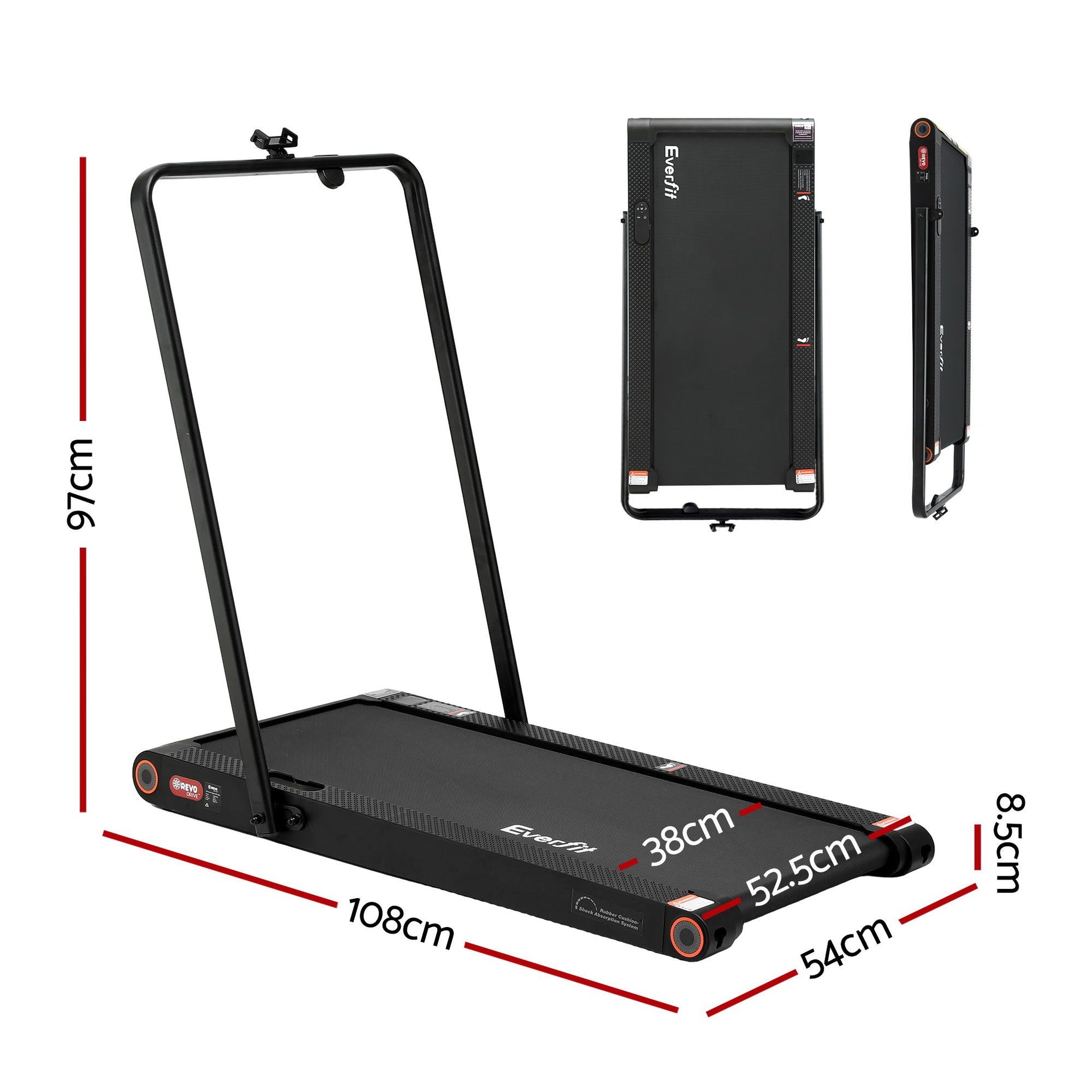 Everfit 4 in 1 Vibration Walking Pad Treadmill Under Desk Treadmills for Home Gym with App Control 380mm Black Awezingly