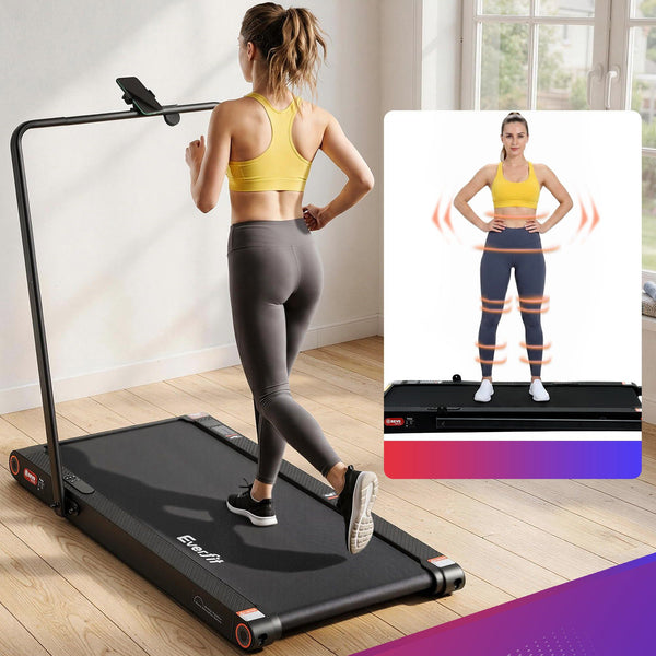 Everfit 4 in 1 Vibration Walking Pad Treadmill Under Desk Treadmills for Home Gym with App Control 380mm Black Awezingly