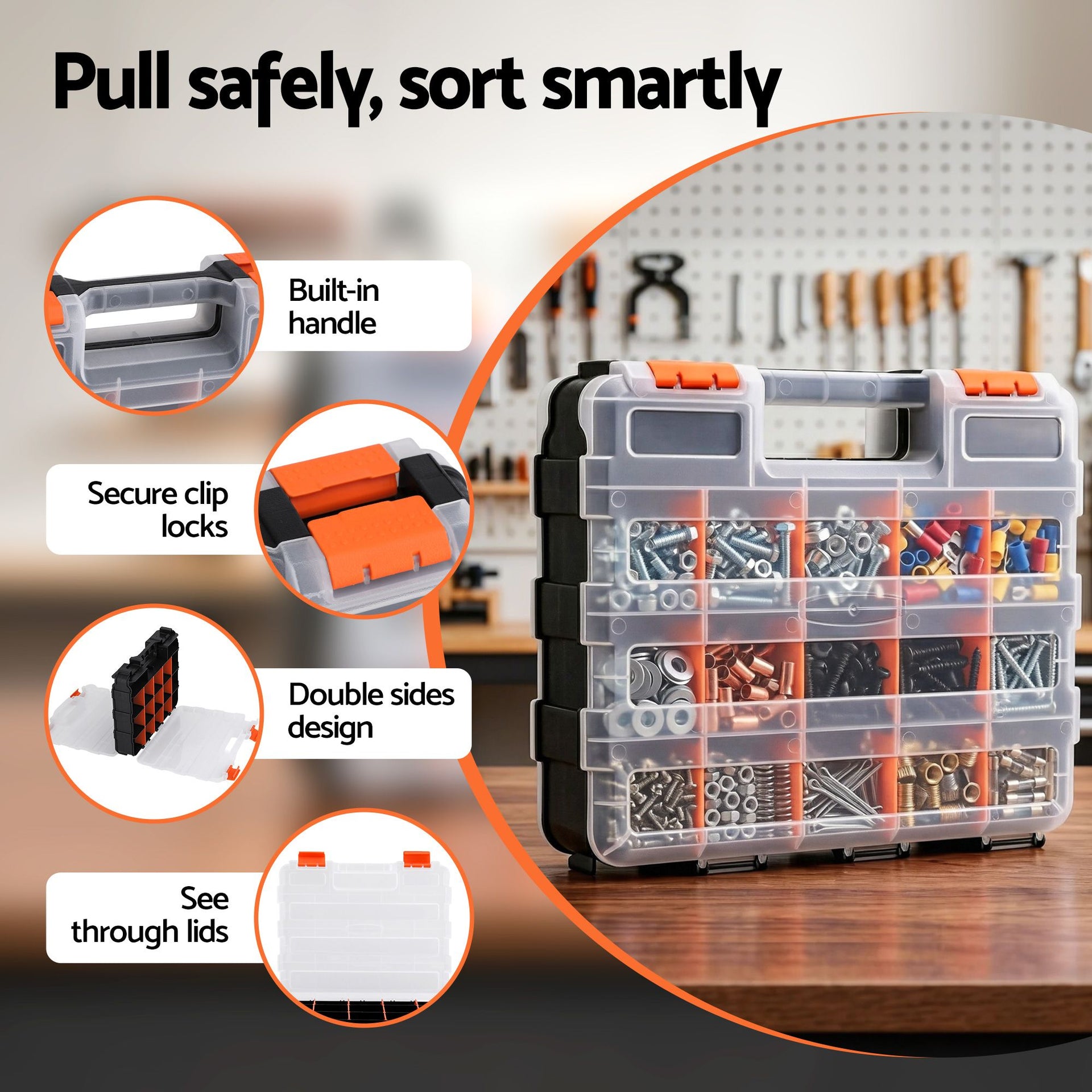 Giantz Double Sided Tool Box Organizer with 34 Compartment Small Parts Storage Awezingly