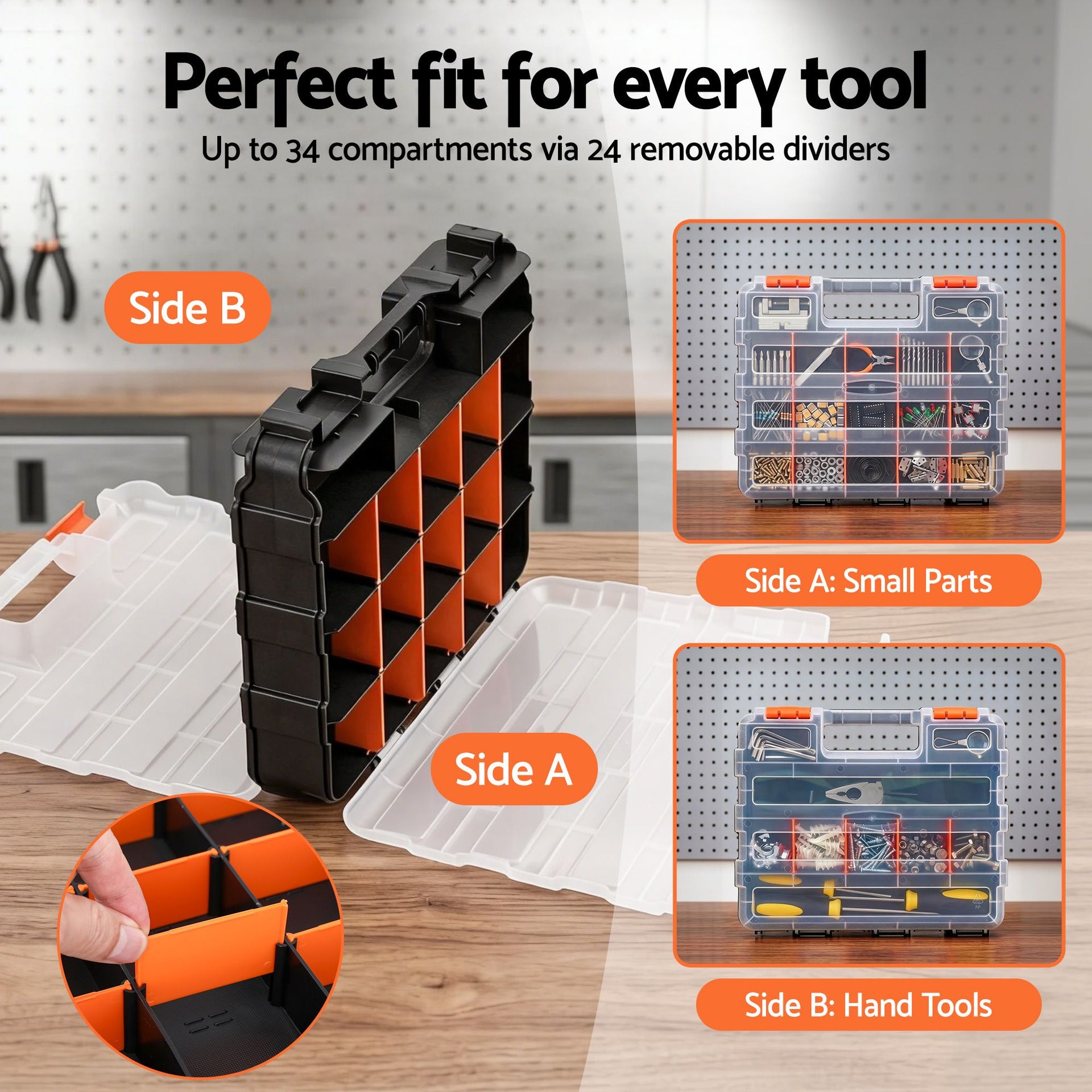 Giantz Double Sided Tool Box Organizer with 34 Compartment Small Parts Storage Awezingly
