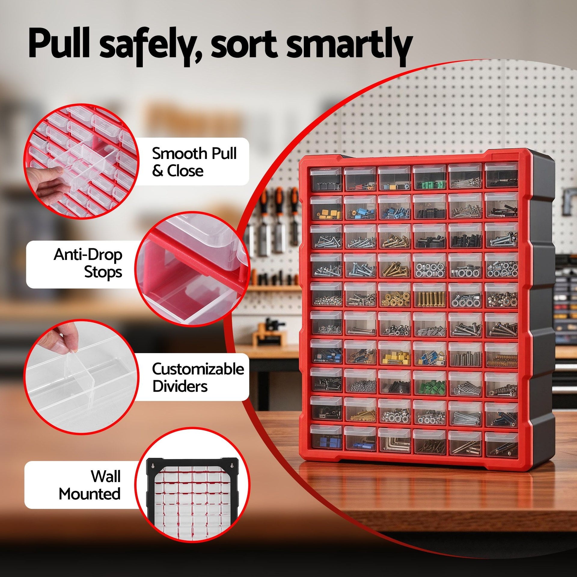 Giantz 60-Drawer Tool Storage Cabinet, Anti-Drop Hardware Organizer Storage Box Awezingly
