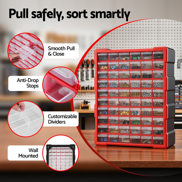 Giantz 60-Drawer Tool Storage Cabinet, Anti-Drop Hardware Organizer Storage Box Awezingly