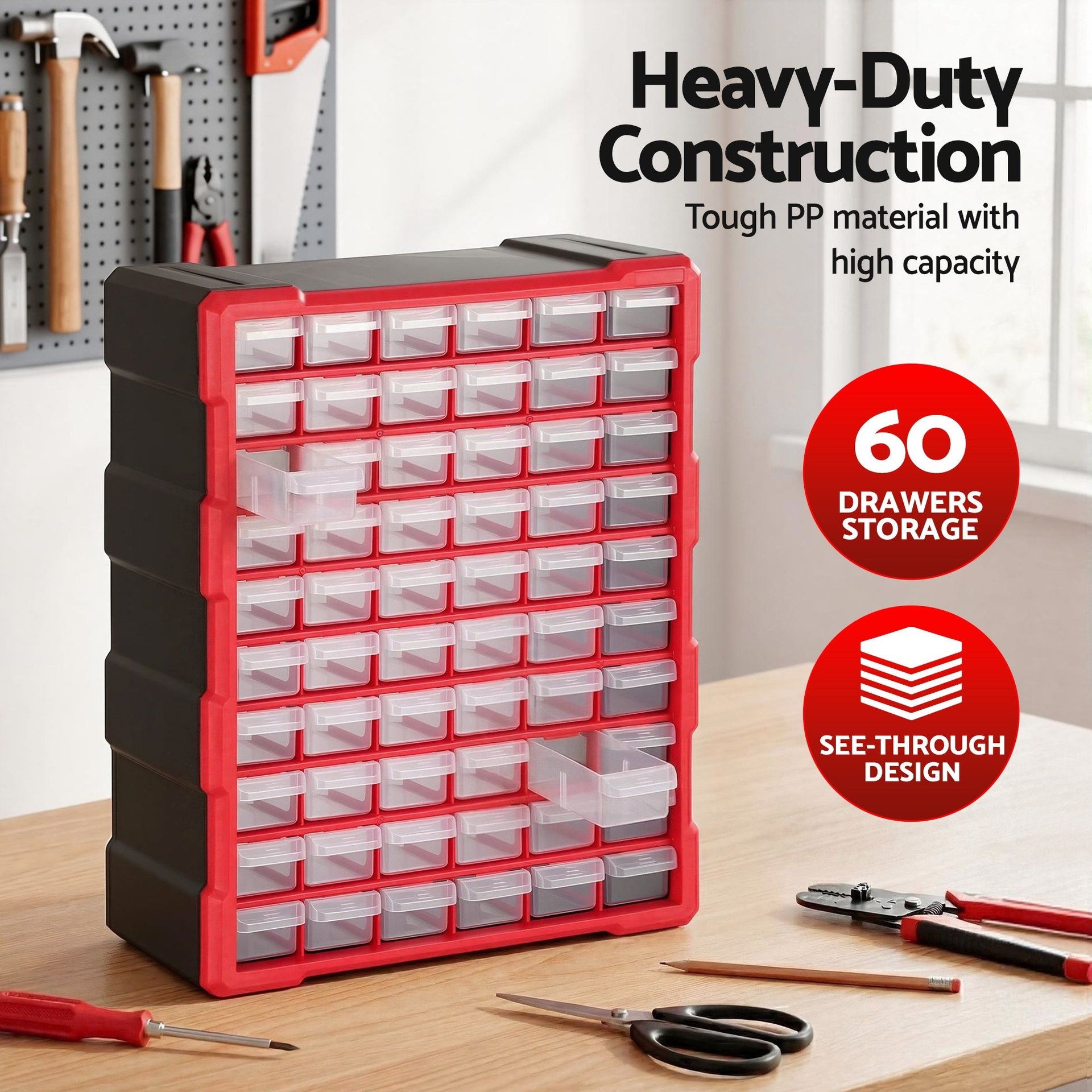 Giantz 60-Drawer Tool Storage Cabinet, Anti-Drop Hardware Organizer Storage Box Awezingly