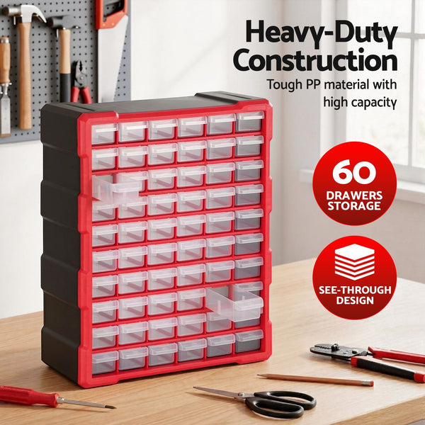 Giantz 60-Drawer Tool Storage Cabinet, Anti-Drop Hardware Organizer Storage Box Awezingly