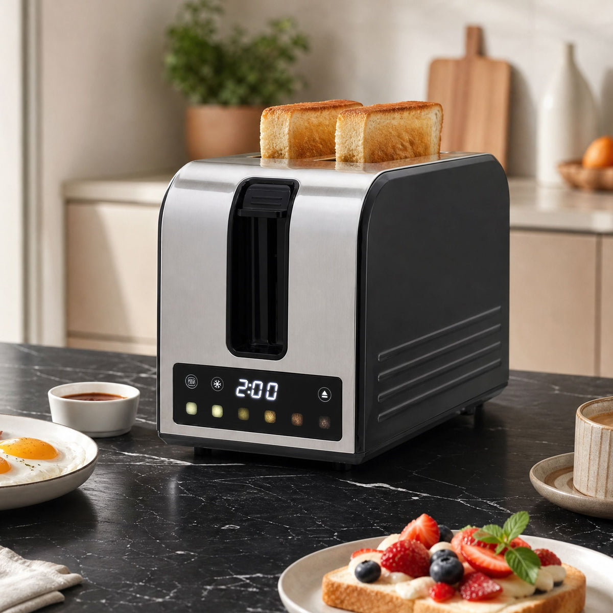 Devanti 2-Slice Toaster, LED Display 3.5cm Wide Slots 6 Browning Levels Awezingly