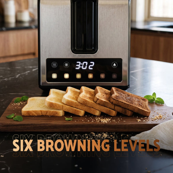 Devanti 2-Slice Toaster, LED Display 3.5cm Wide Slots 6 Browning Levels Awezingly