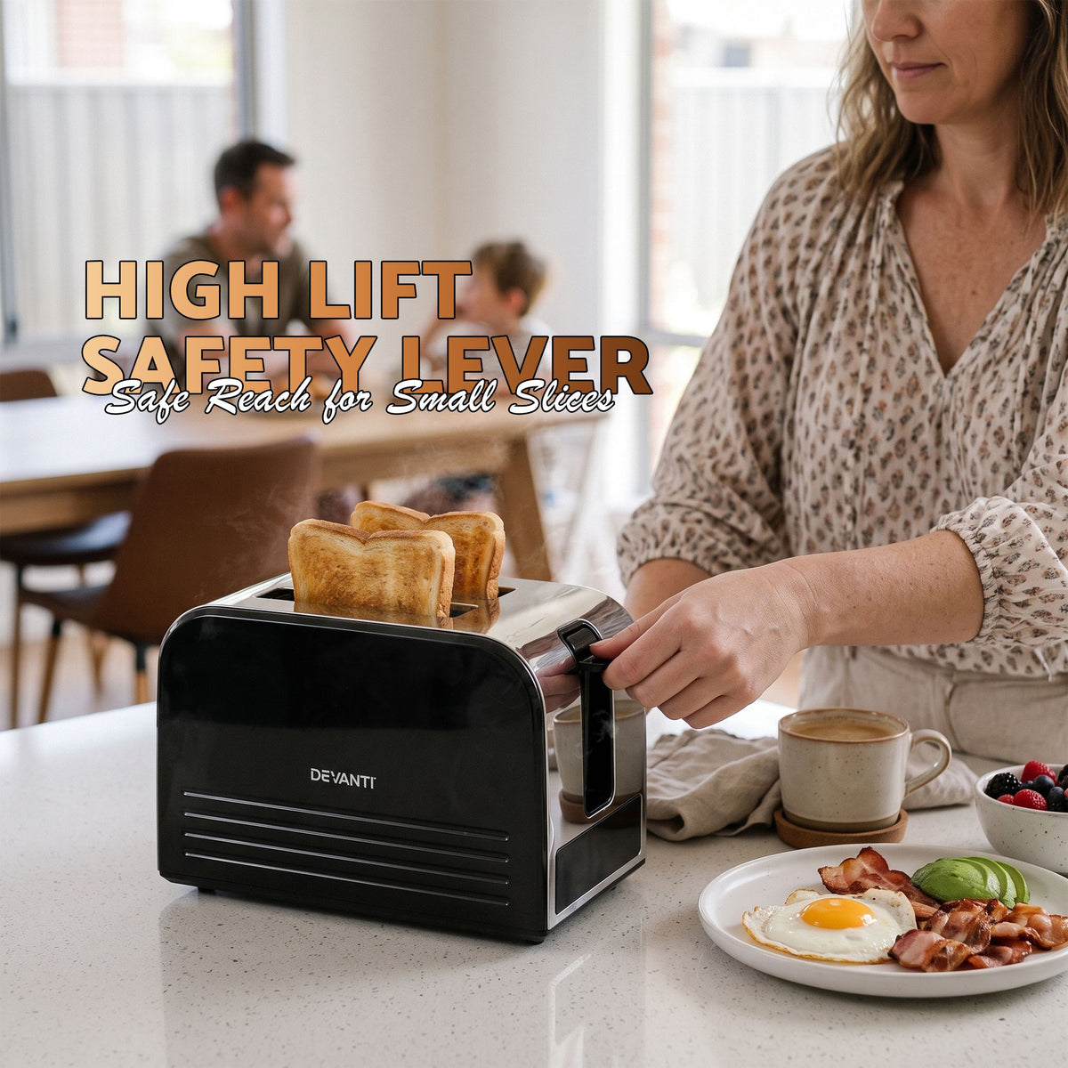Devanti 2-Slice Toaster, LED Display 3.5cm Wide Slots 6 Browning Levels Awezingly