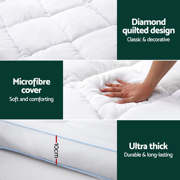 Giselle Bedding Mattress Topper Pillowtop Bamboo 10cm Double Awezingly
