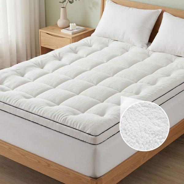 Giselle Bedding Queen Mattress Topper 5cm Coral Fleece Awezingly