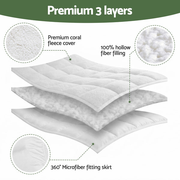 Giselle Bedding Queen Mattress Topper 5cm Coral Fleece Awezingly