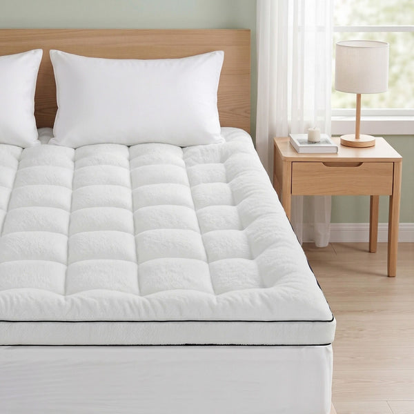 Giselle Bedding Queen Mattress Topper 5cm Coral Fleece Awezingly