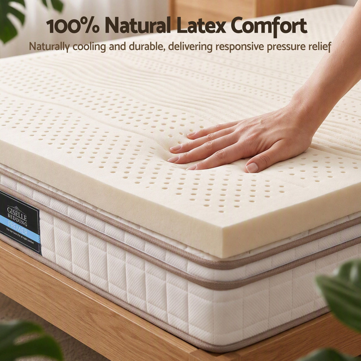 Giselle Bedding Double Latex Mattress Topper 7-Zone Natural Latex Core Breathable 5cm Awezingly