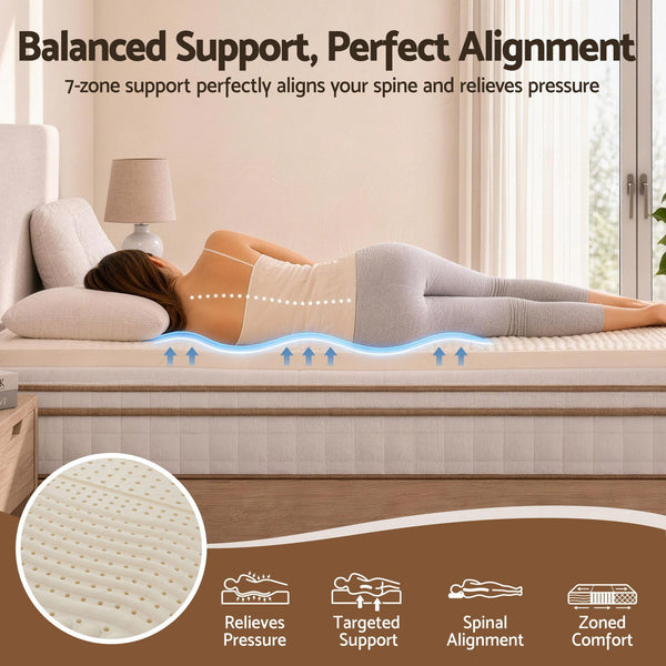 Giselle Bedding Double Latex Mattress Topper 7-Zone Natural Latex Core Breathable 5cm Awezingly