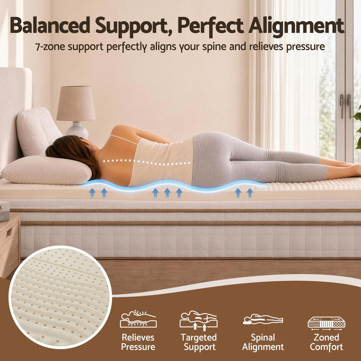 Giselle Bedding King Latex Mattress Topper 7-Zone Natural Latex Core Breathable 5cm Awezingly
