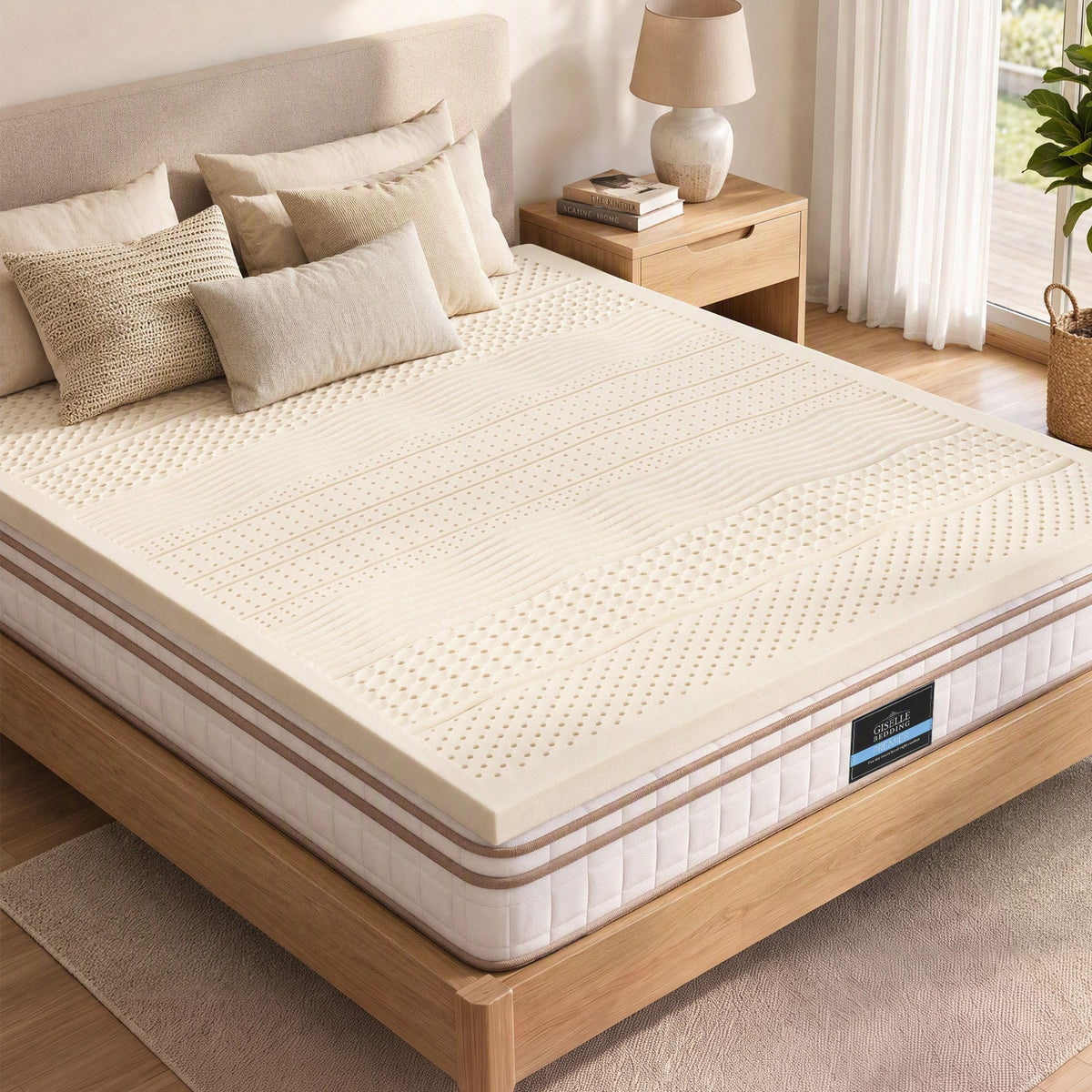 Giselle Bedding Queen Latex Mattress Topper 7-Zone Natural Latex Core Breathable 5cm Awezingly