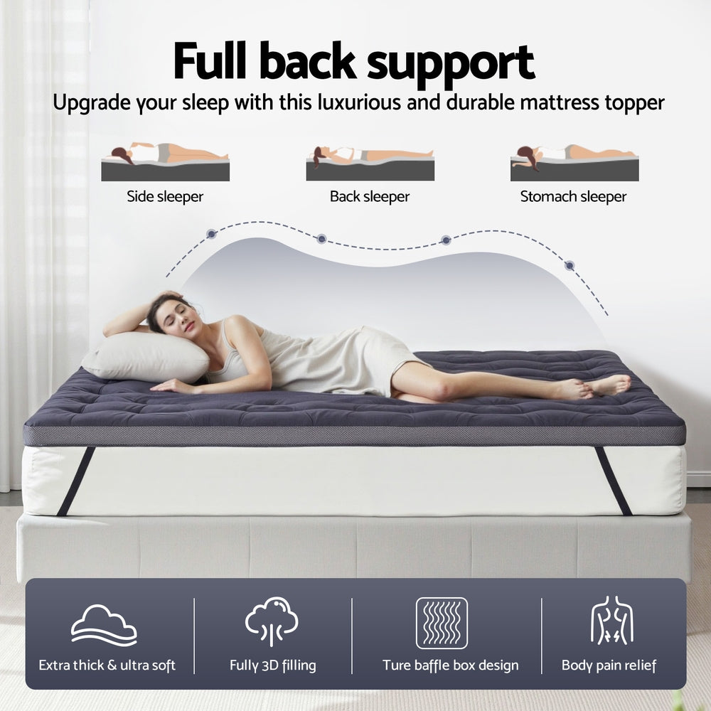Giselle 5cm Mattress Topper Pillowtop toppers Bamboo Charcoal King Awezingly