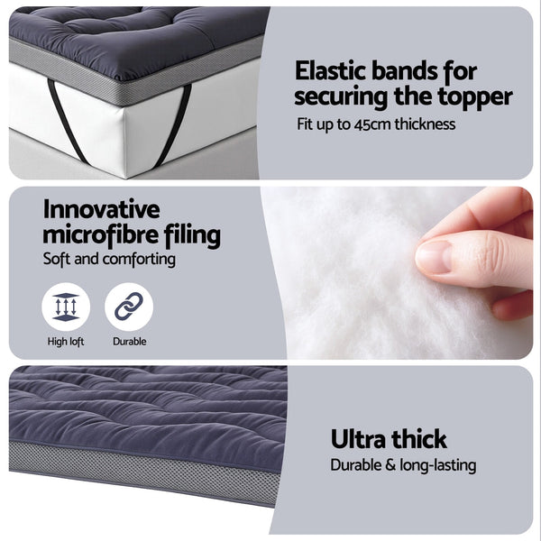 Giselle 5cm Mattress Topper Pillowtop toppers Bamboo Charcoal Queen Awezingly