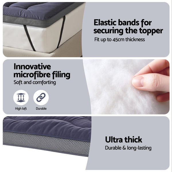 Giselle 5cm Mattress Topper Pillowtop toppers Bamboo Charcoal Single Awezingly