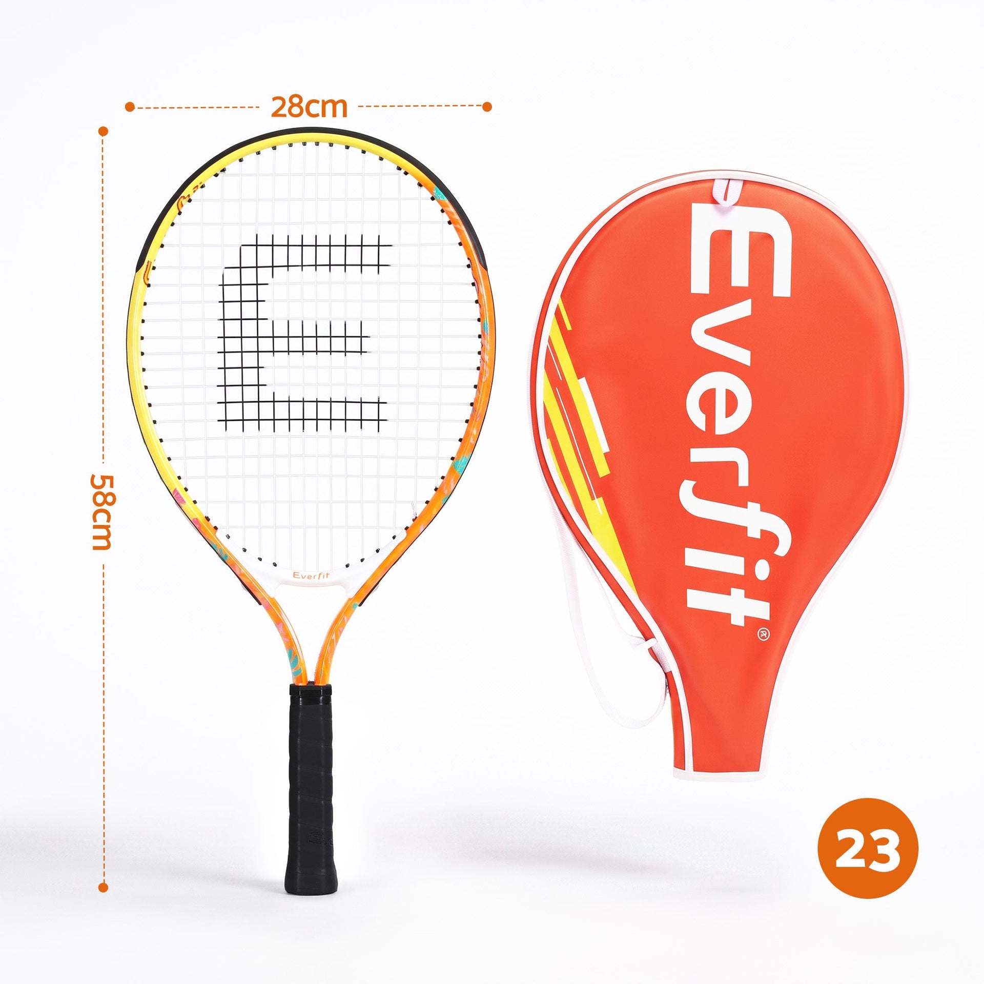Everfit 23 Inch Tennis Racket Lightweight 200g for Adult and Junior Players Orange Awezingly