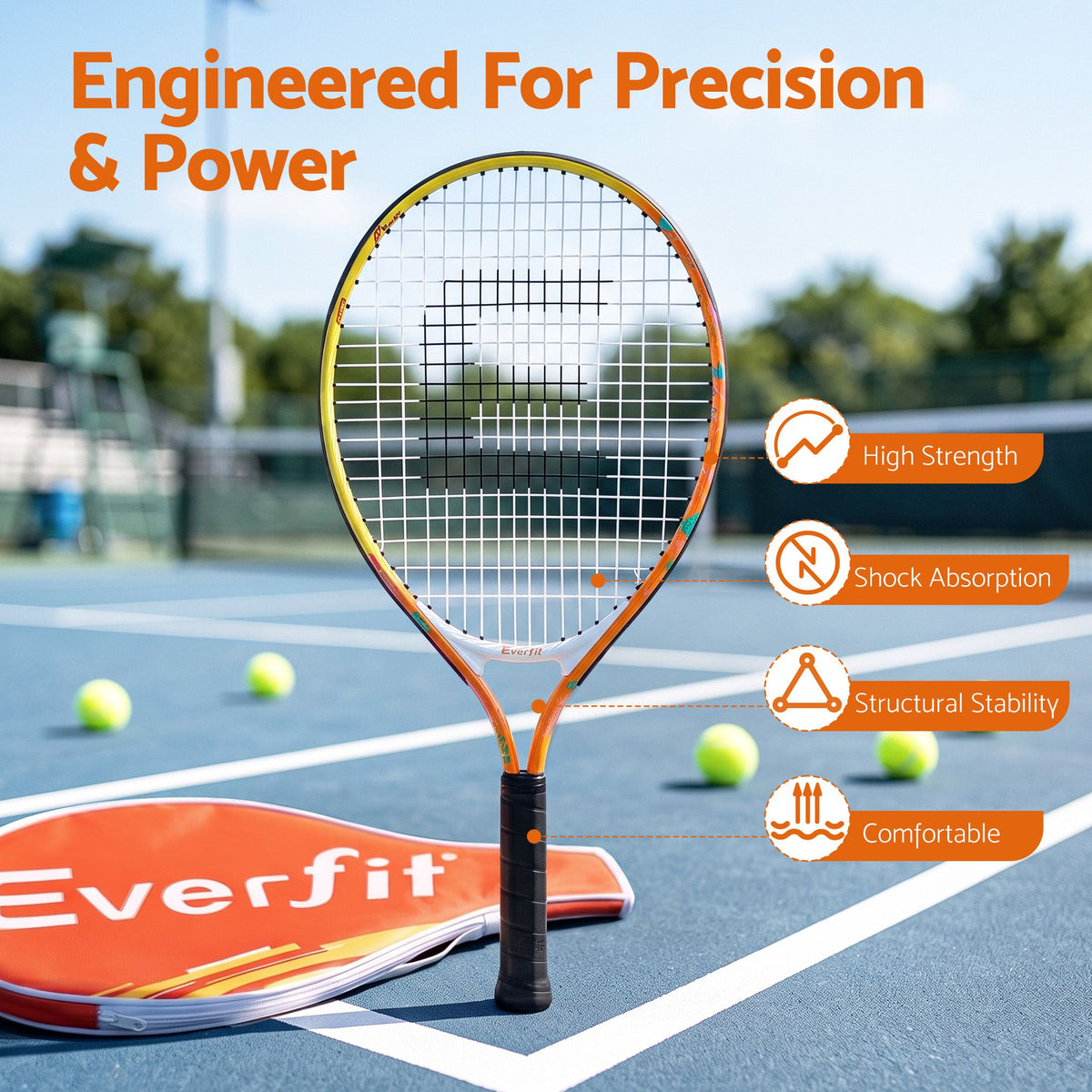 Everfit 23 Inch Tennis Racket Lightweight 200g for Adult and Junior Players Orange Awezingly
