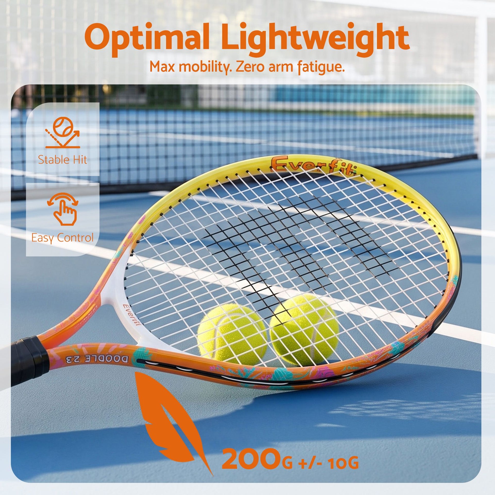 Everfit 23 Inch Tennis Racket Lightweight 200g for Adult and Junior Players Orange Awezingly