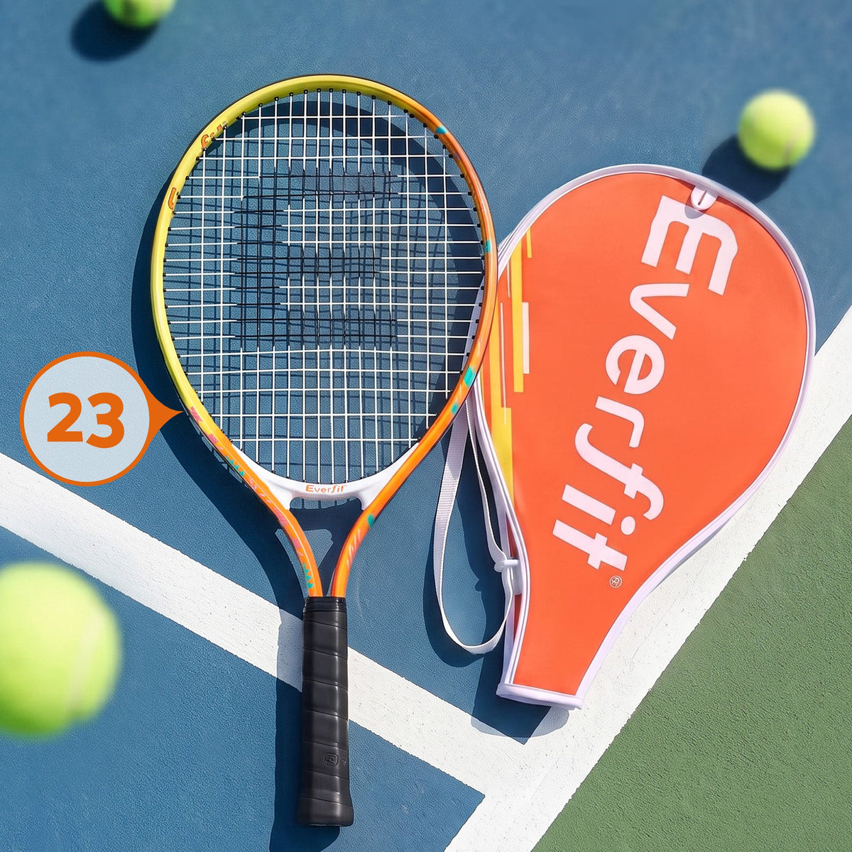 Everfit 23 Inch Tennis Racket Lightweight 200g for Adult and Junior Players Orange Awezingly