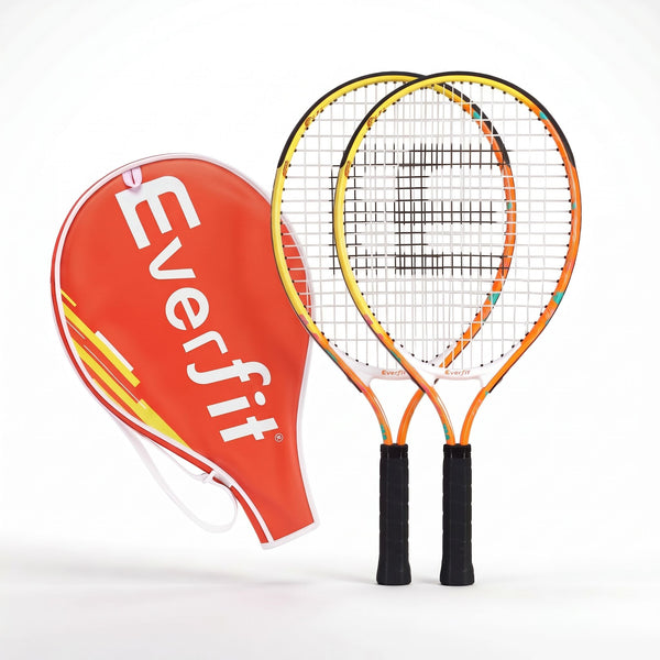 Everfit 23 Inch Tennis Racket Set of 2 Pack Lightweight Cushioned Grip Orange Awezingly