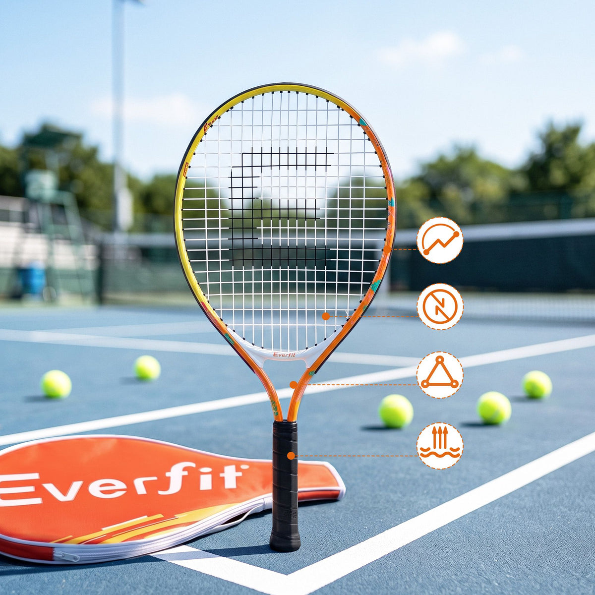 Everfit 23 Inch Tennis Racket Set of 2 Pack Lightweight Cushioned Grip Orange Awezingly