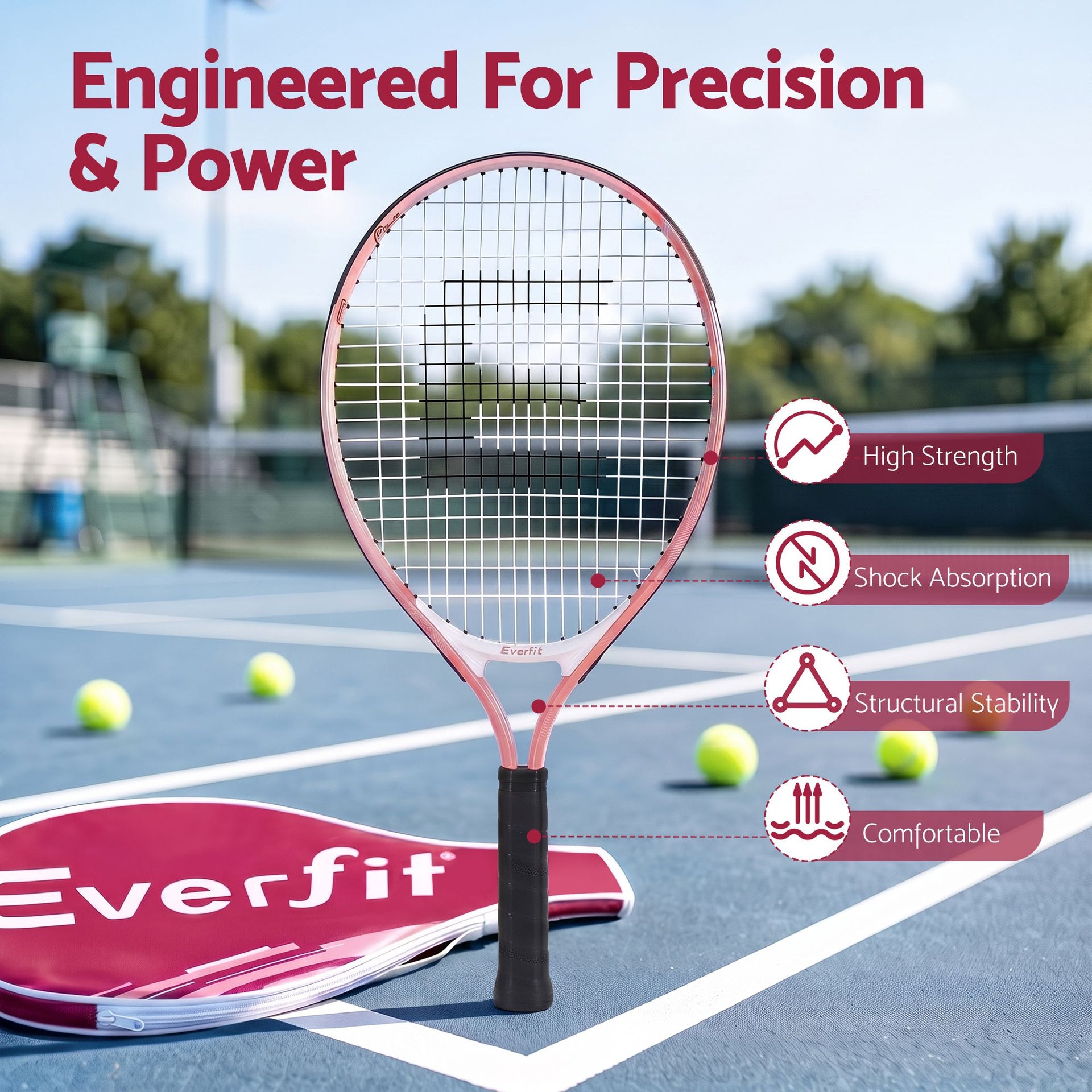Title Everfit 23 Inch Tennis Racket Lightweight 200g for Adult and Junior Players Pink Awezingly