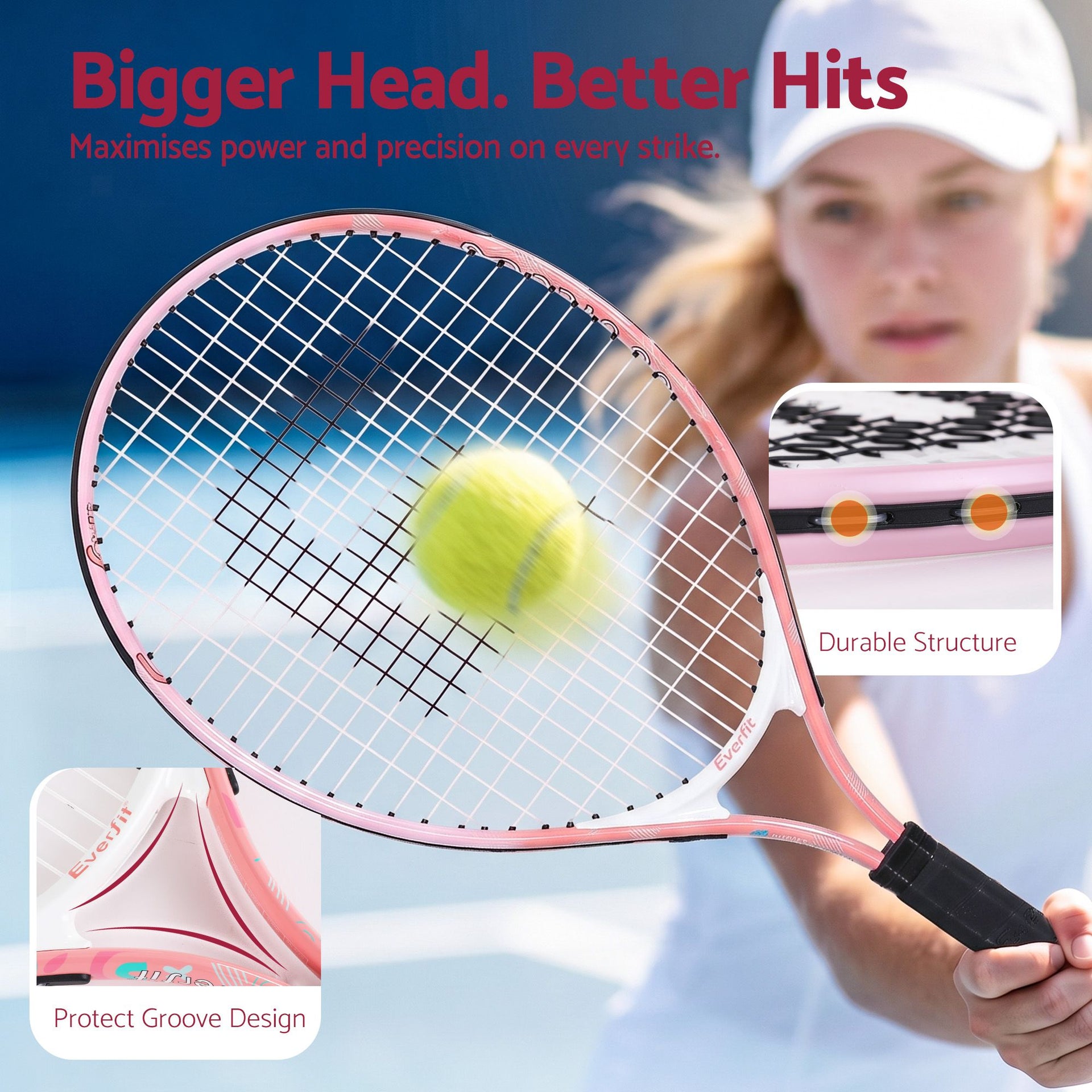 Title Everfit 23 Inch Tennis Racket Lightweight 200g for Adult and Junior Players Pink Awezingly