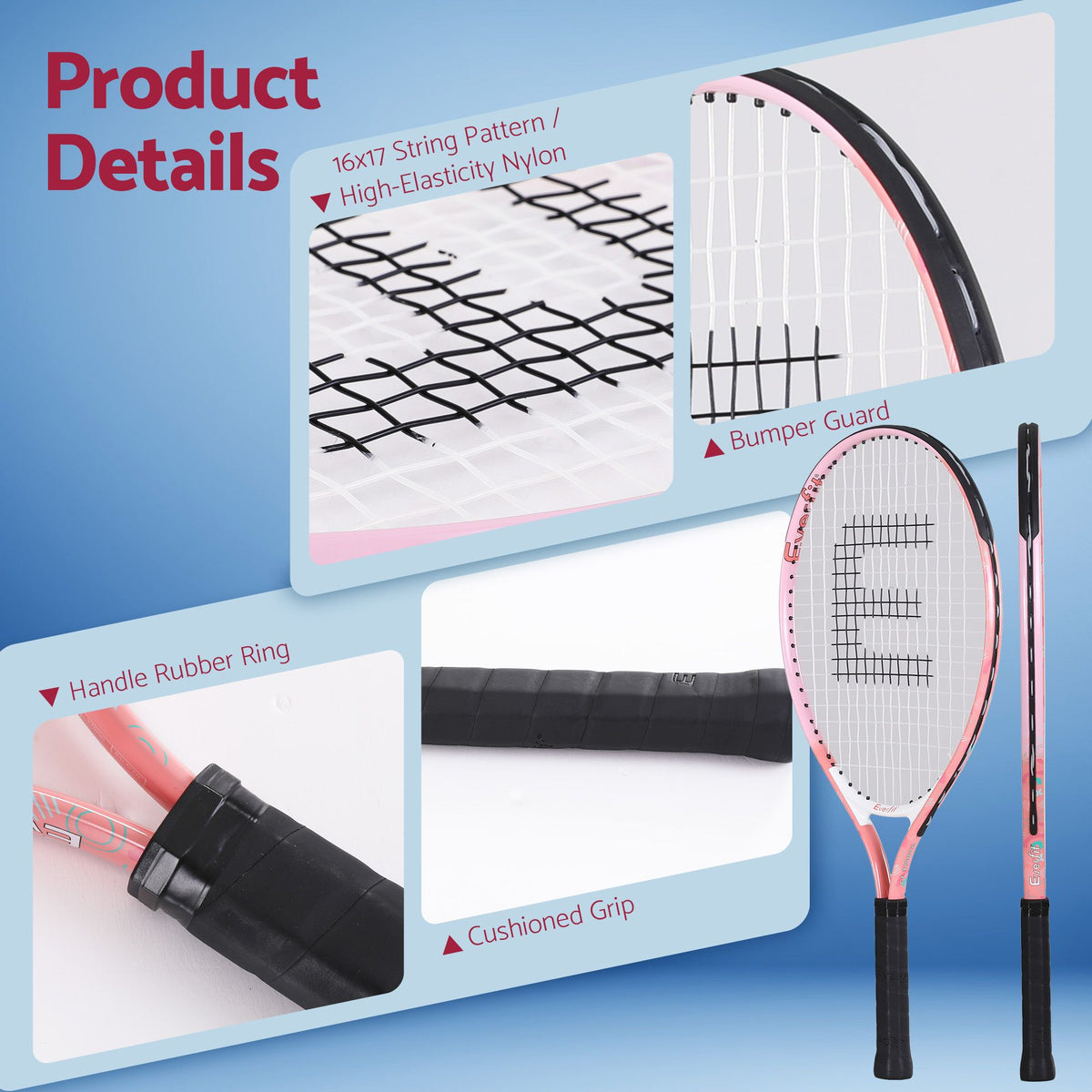 Title Everfit 23 Inch Tennis Racket Lightweight 200g for Adult and Junior Players Pink Awezingly