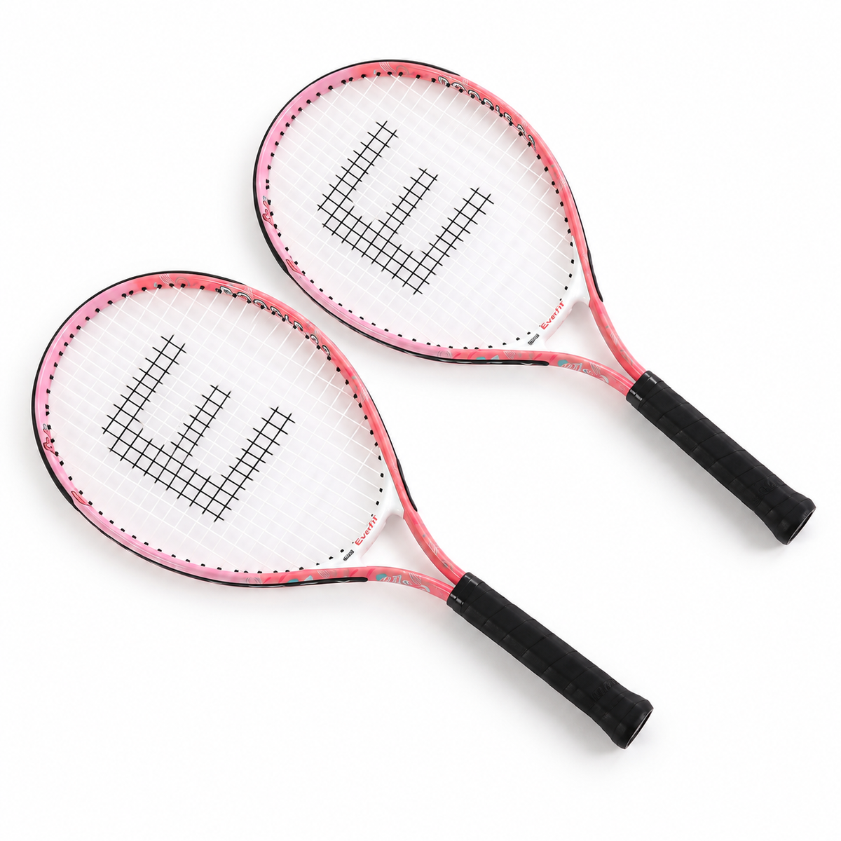 Everfit 23 Inch Tennis Racket Set of 2 Pack Lightweight Cushioned Grip Pink Awezingly