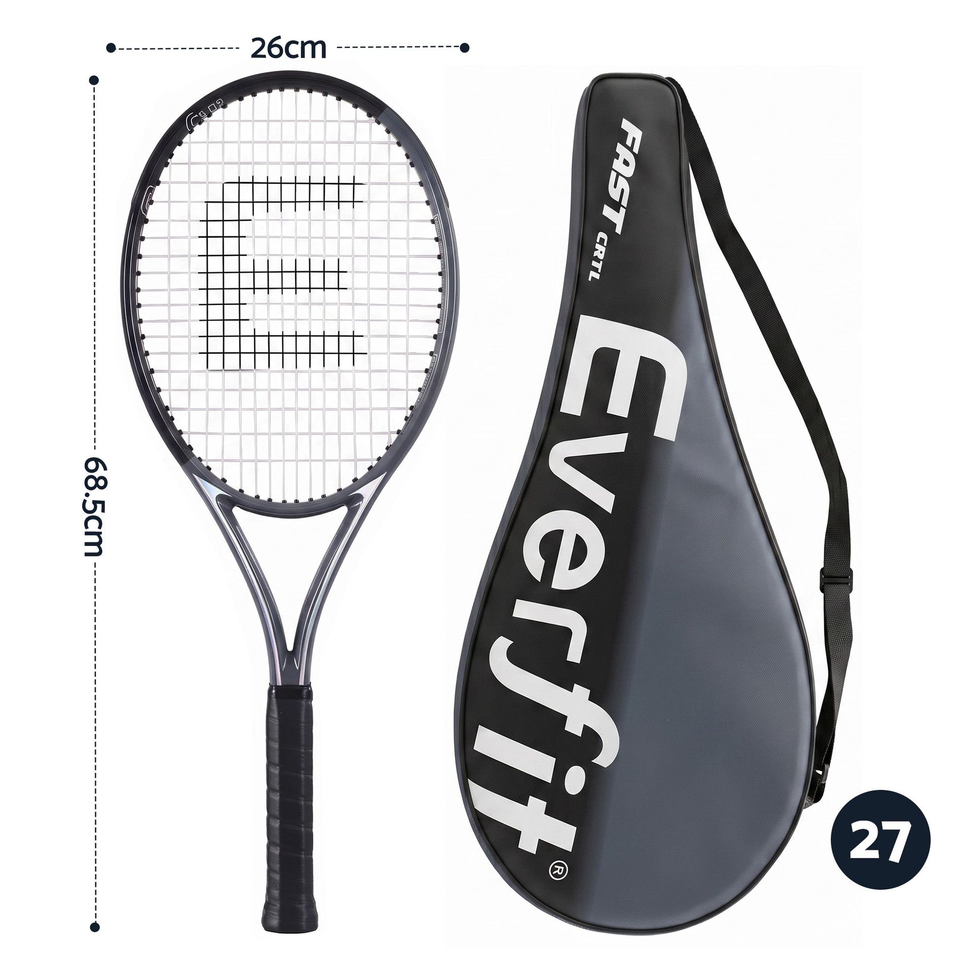 Everfit 27 Inch Tennis Racket Lightweight Racquet for Beginner Adult Players Black Awezingly
