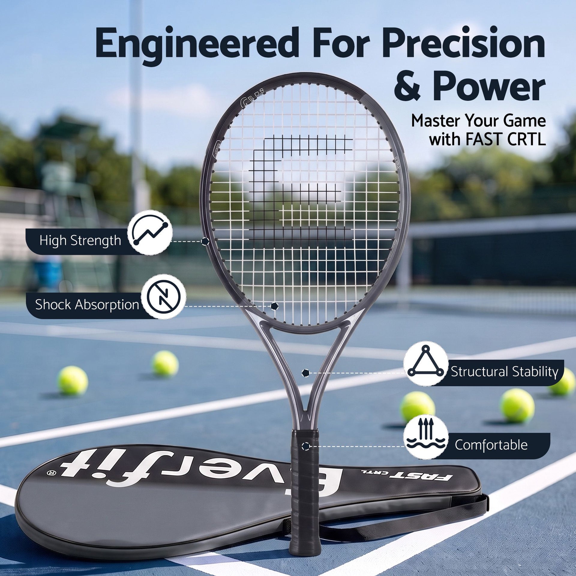 Everfit 27 Inch Tennis Racket Lightweight Racquet for Beginner Adult Players Black Awezingly