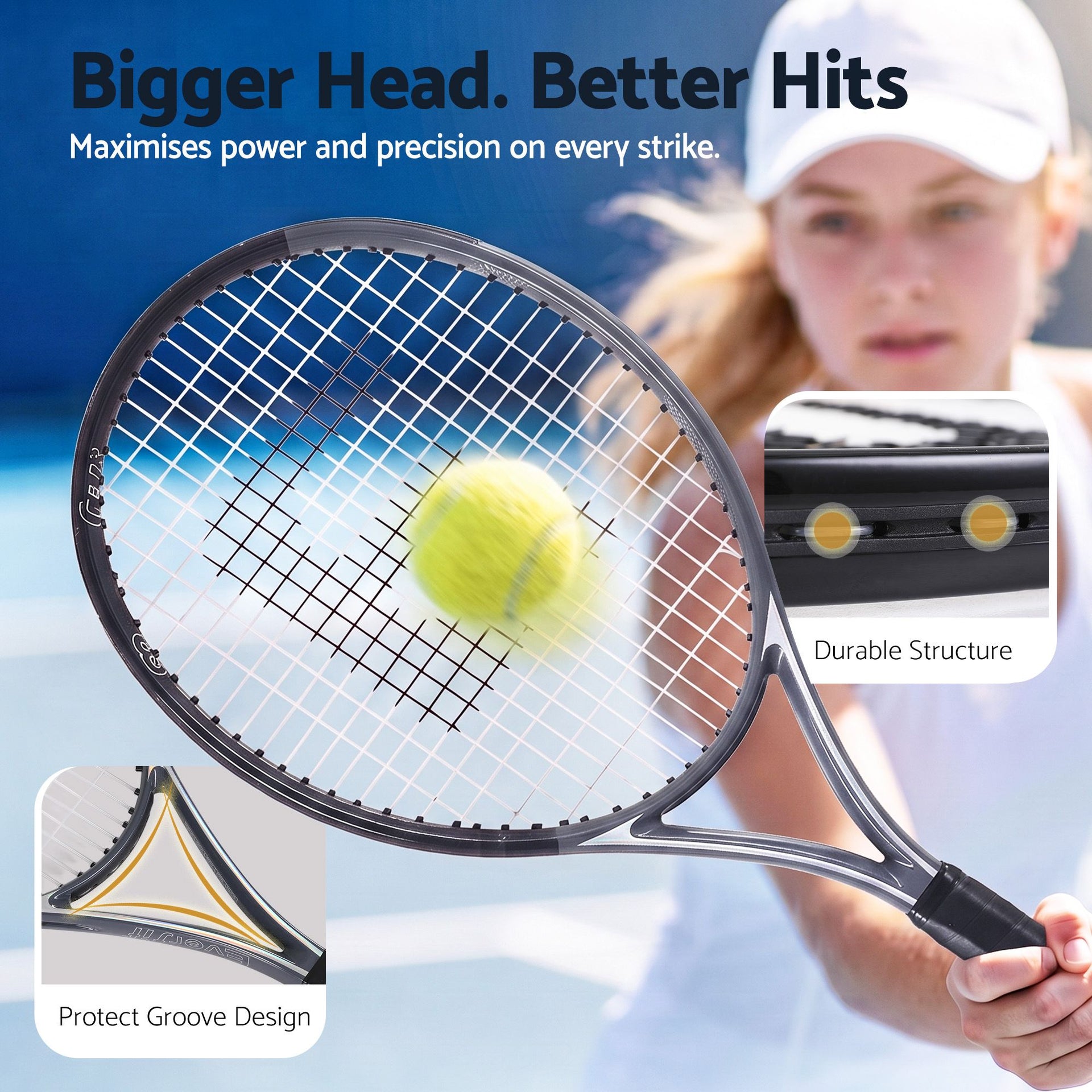 Everfit 27 Inch Tennis Racket Lightweight Racquet for Beginner Adult Players Black Awezingly