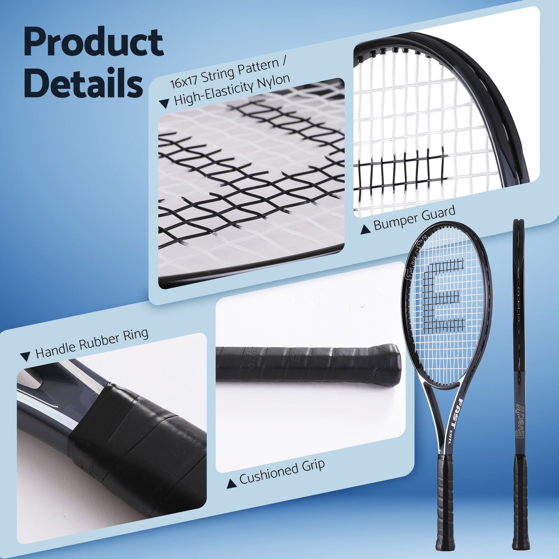 Everfit 27 Inch Tennis Racket Lightweight Racquet for Beginner Adult Players Black Awezingly
