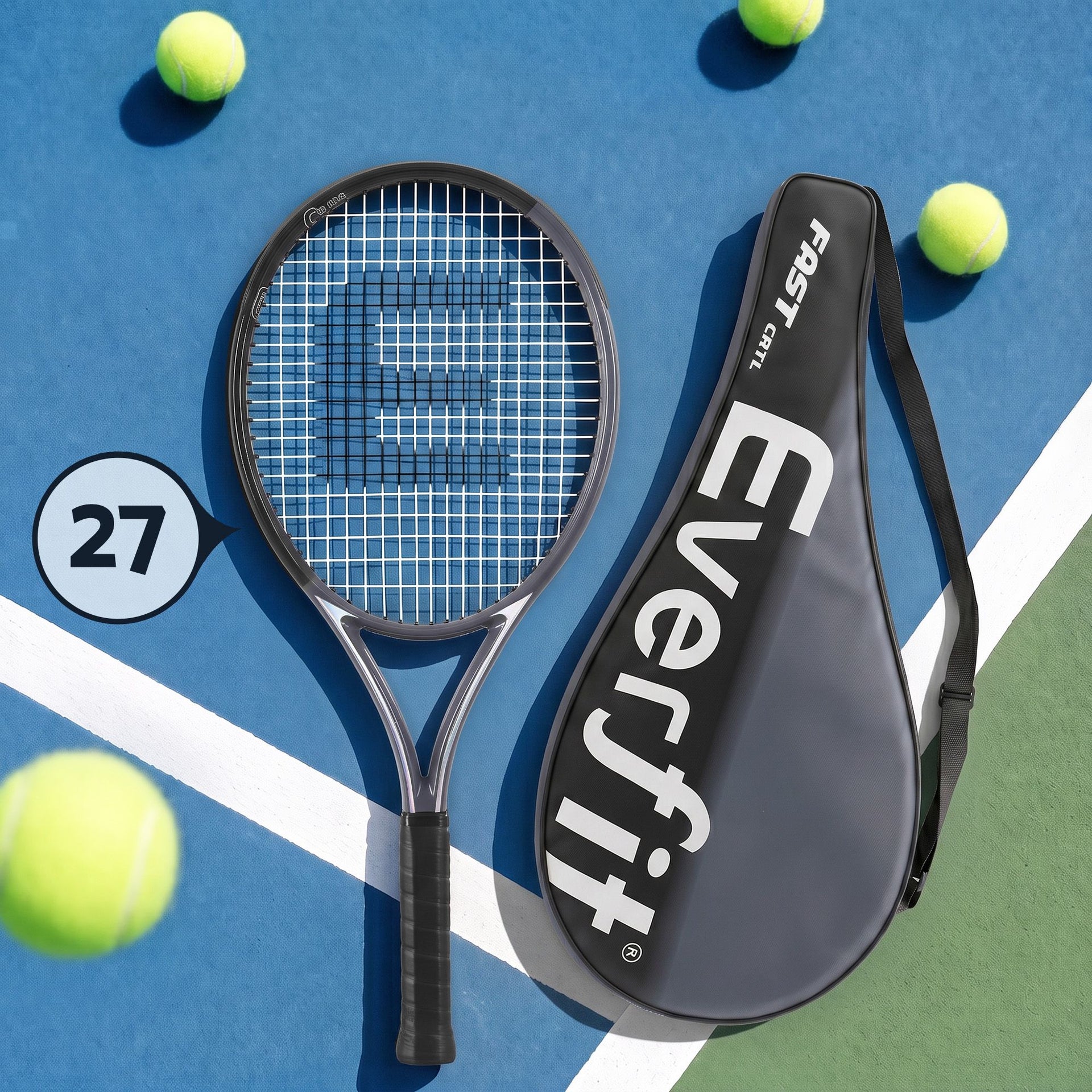 Everfit 27 Inch Tennis Racket Lightweight Racquet for Beginner Adult Players Black Awezingly