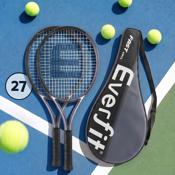 Everfit Tennis Racket Set 2 Pack 27 Inch Lightweight Cushioned Grip for Adults Black Awezingly