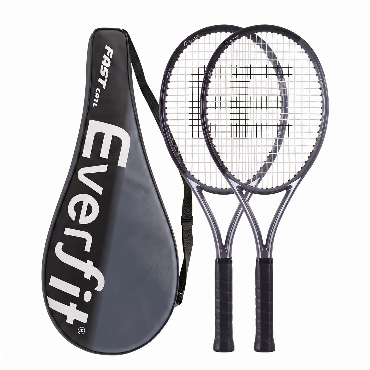 Everfit Tennis Racket Set 2 Pack 27 Inch Lightweight Cushioned Grip for Adults Black Awezingly