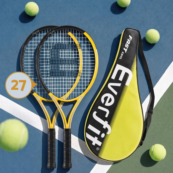 Everfit 27 Inch Tennis Racket Set of 2 Pack 27 Inch Lightweight Cushioned Grip Gold Awezingly