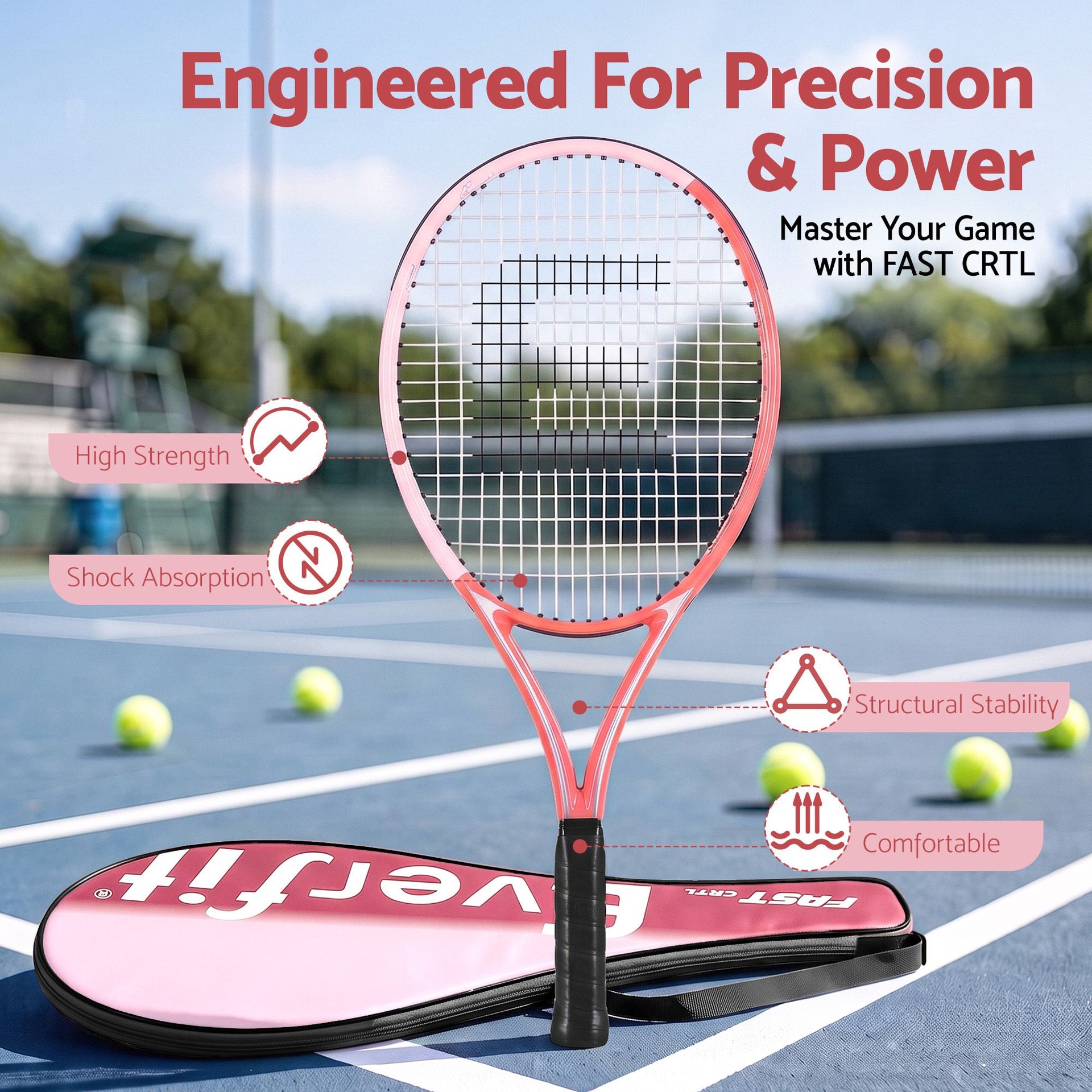 Everfit 27 Inch Tennis Racket Lightweight Racquet for Beginner Adult Players Pink Awezingly