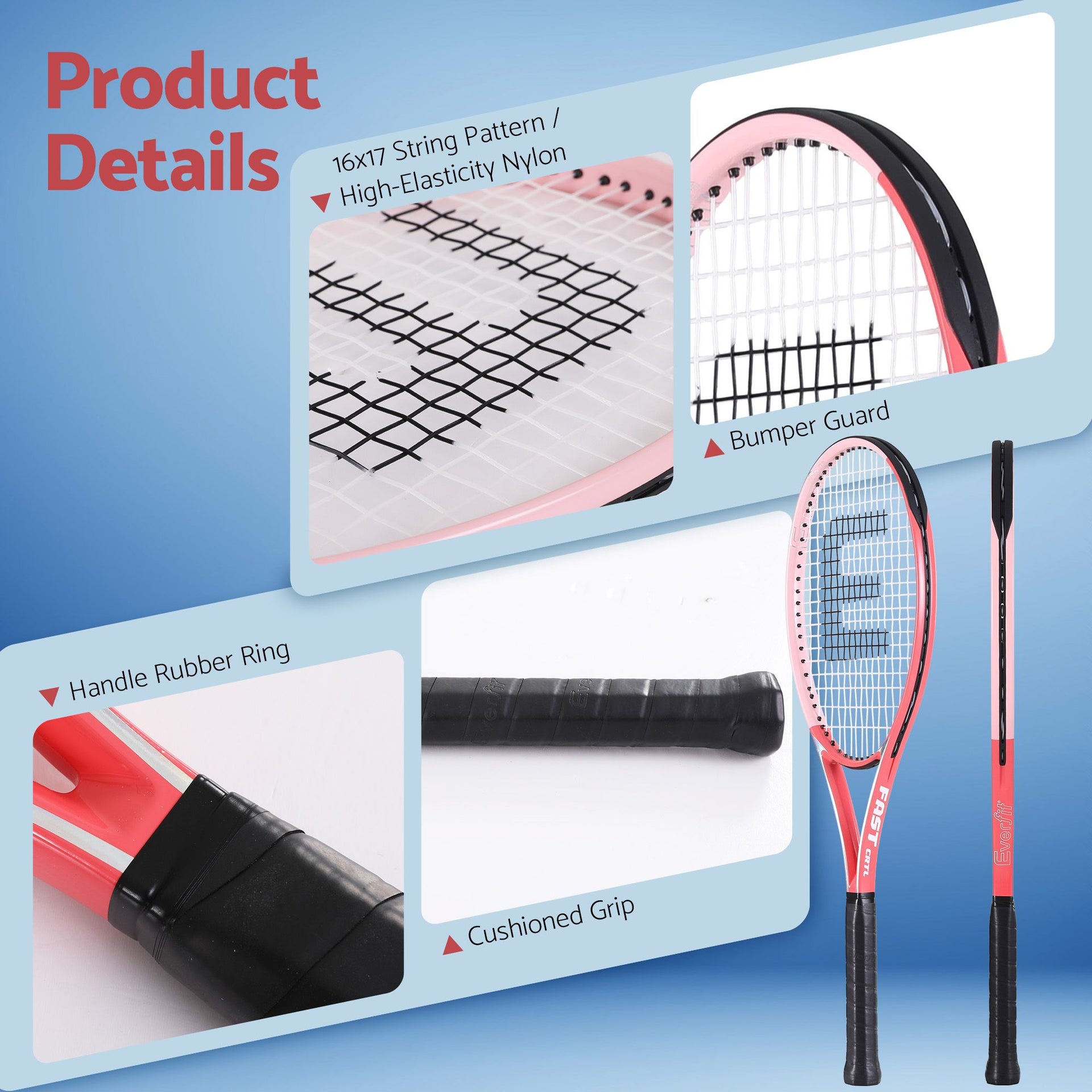 Everfit 27 Inch Tennis Racket Lightweight Racquet for Beginner Adult Players Pink Awezingly