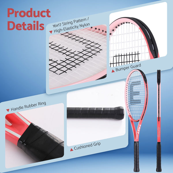Everfit 27 Inch Tennis Racket Lightweight Racquet for Beginner Adult Players Pink Awezingly